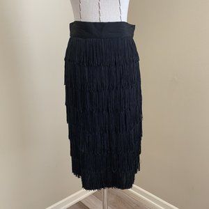 Vintage 80s Black Fringe Pencil Skirt Rockabilly Pinup Beatnik VLV Small